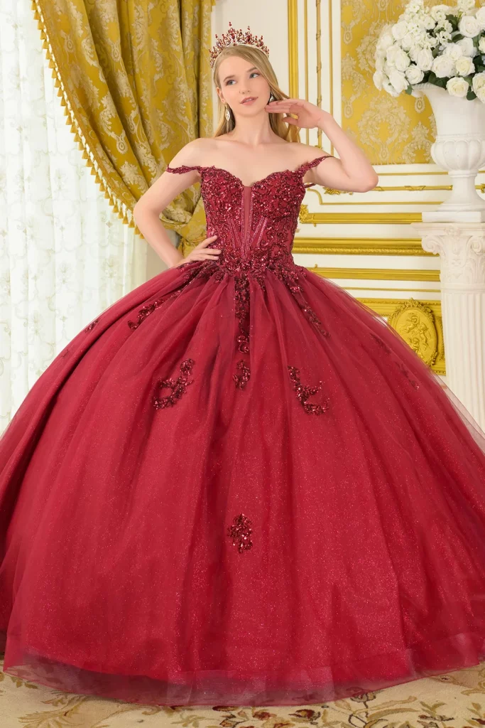 Spaghetti Strap Ball Gown with Beads, Glitter, and Sequins