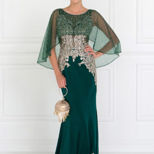 Girl in Hunter Green Mermaid Long Dress with Embroidery and Jewels
