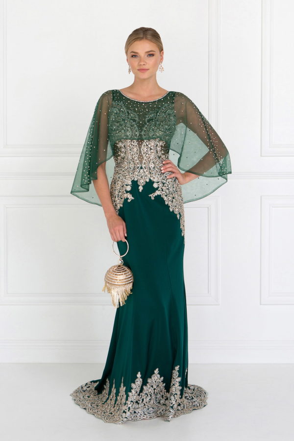 Girl in Hunter Green Mermaid Long Dress with Embroidery and Jewels