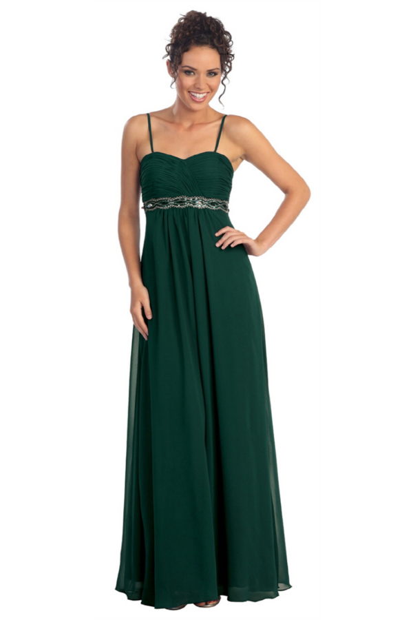 woman in green spaghetti strap gown