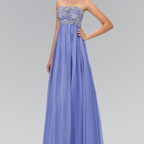 Perry blue beads and jewel decorated empire waist chiffon long dress