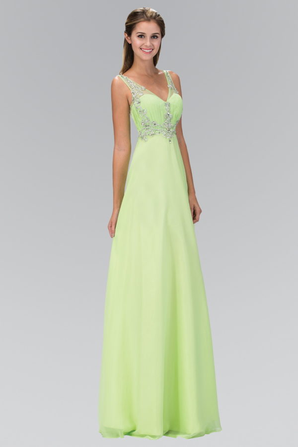woman in green v-neck gown
