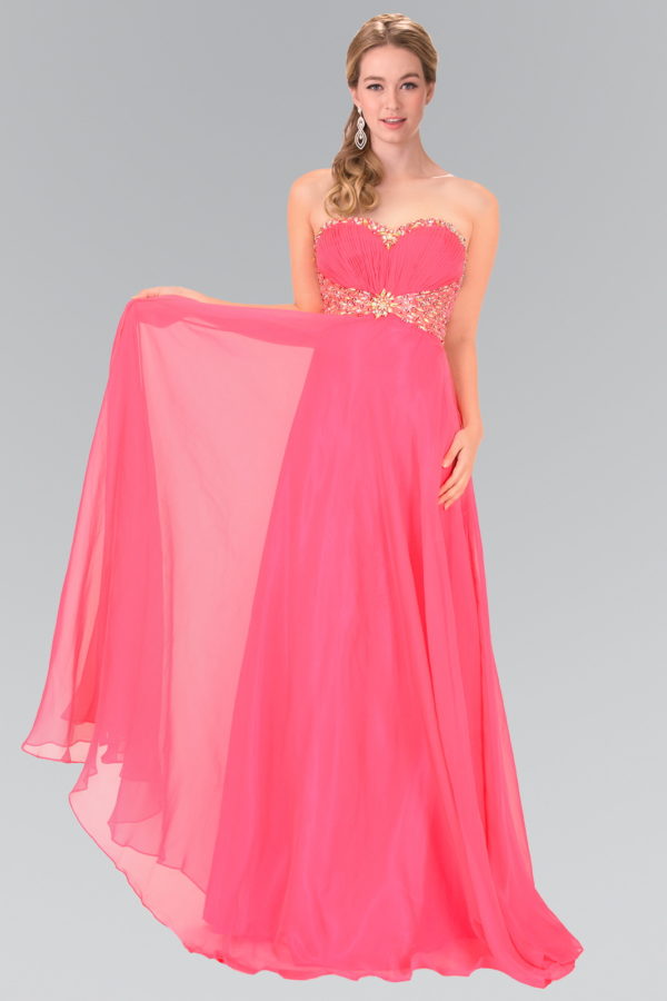 woman in pink strapless gown
