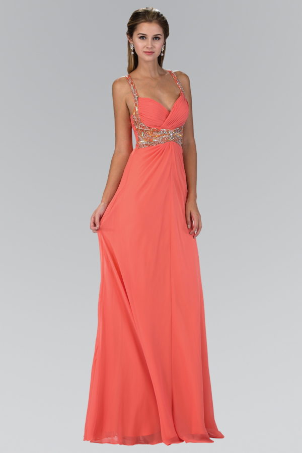 womain in coral gown