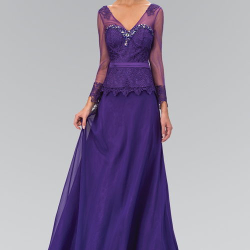 woman in long sleeved purple gown