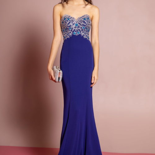 Teen Girl In Royal Blue Lace Embellished Strapless Floor Length Dress