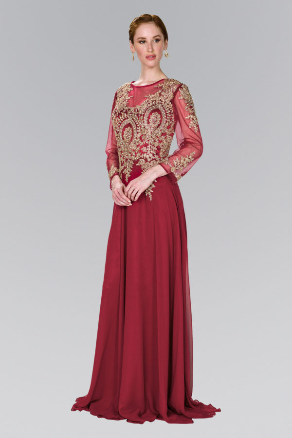 burgundy chiffon embroidered mother of the bride dress