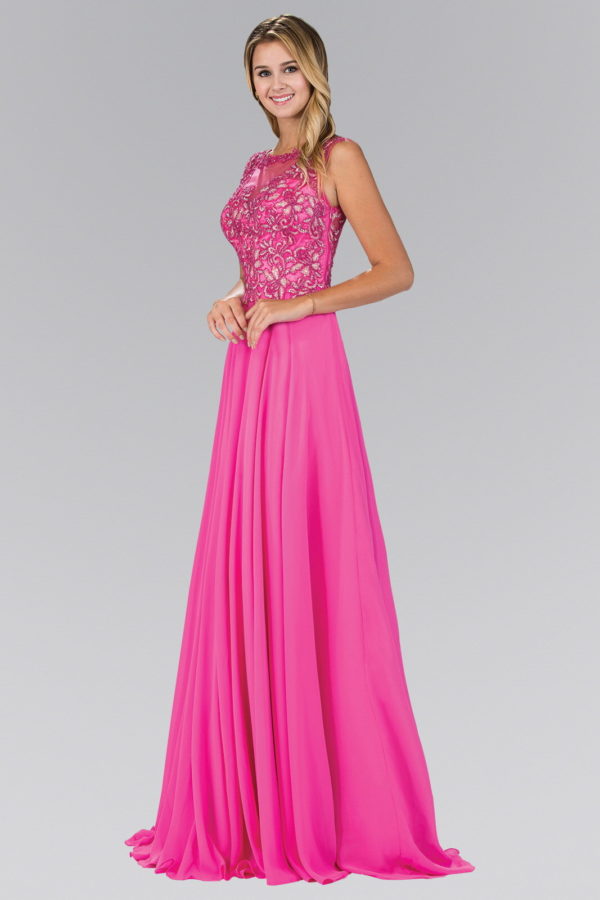 Teen Girl In Hot Pink Bead Embellished Chiffon Floor Length Dress