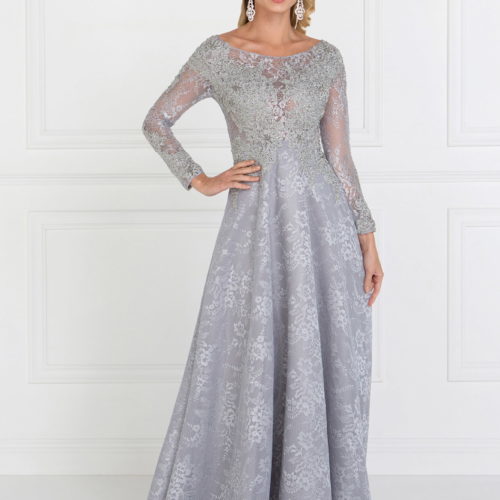 silver lace boat neck mother of the bride dress