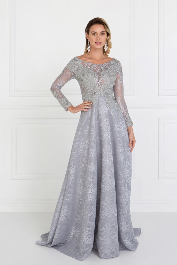 silver lace boat neck mother of the bride dress