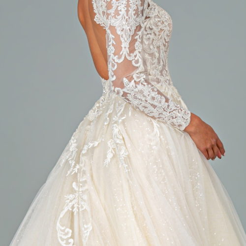 Embroidered Wedding Dress with Cutoff Open Back