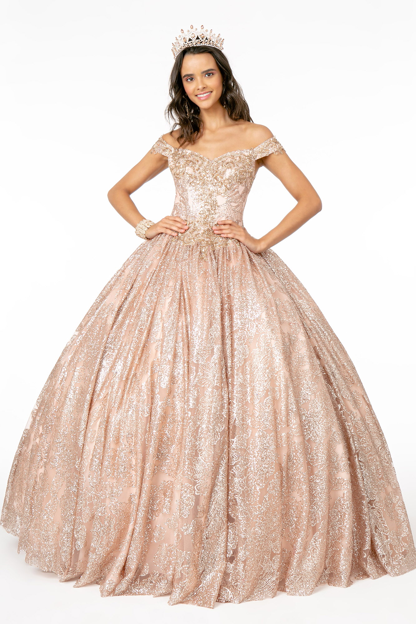 GL1820 | Off Shoulder Embroidery Mesh Quinceanera Gown | GLS