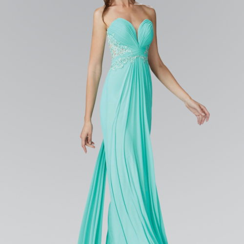 lady in tiffany blue strapless gown