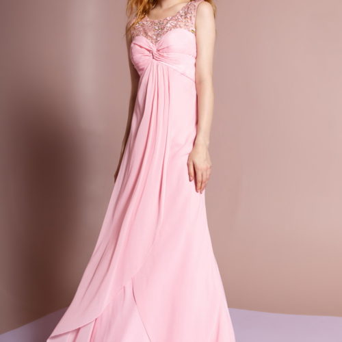 Pink Sleeveless Illusion Sweetheart Empire Long Dress