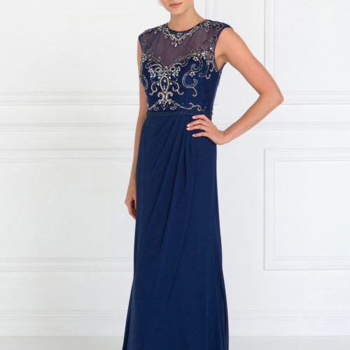 woman in navy blue gown