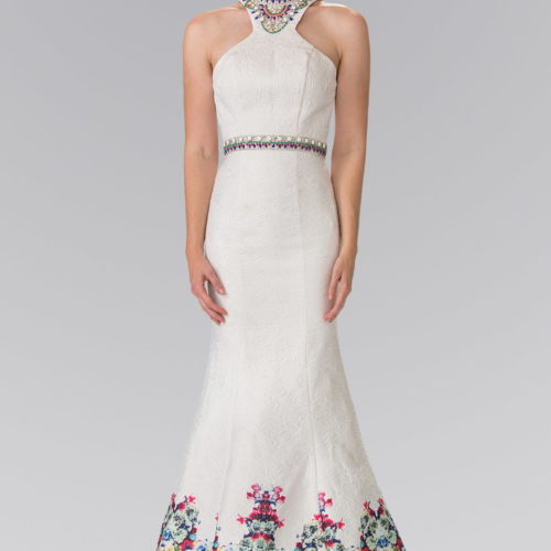 ivory jacquard high neck floral dress