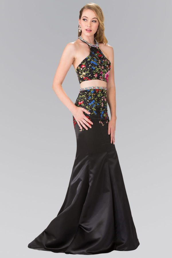 GL2260 Two Piece Embroidered Satin Dress | GLS Collective