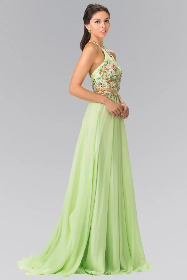GL2340 | High Neck Mock Two-Piece Bead Chiffon Dress | GLS