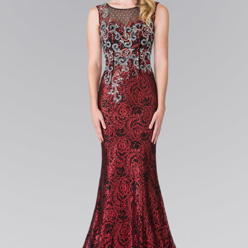 Teen Girl In Red Beads Embroidered Sequin Long Dress