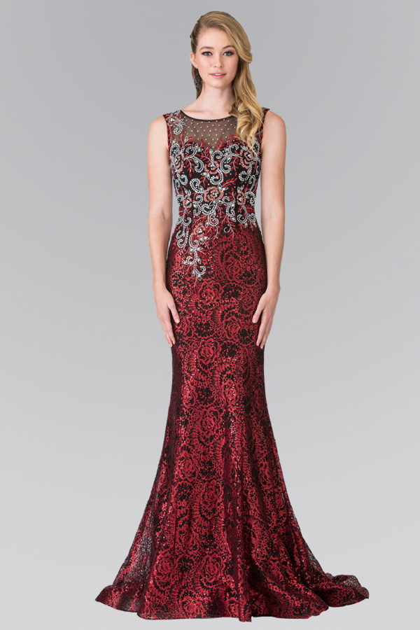 Teen Girl In Red Beads Embroidered Sequin Long Dress
