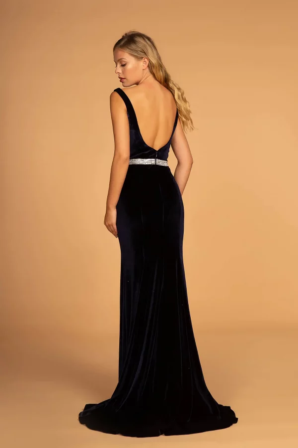 GL2559 | Jewel Waistline U-Back Velvet Mermaid Dress | GLS