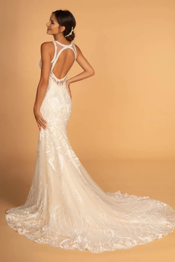 GL2598 | Sheer Scoop-neck Jewel Mermaid Wedding Gown | GLS