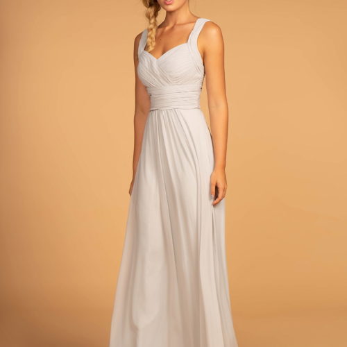 Teen Girl In Silver Chiffon Ruched-Bodice A-Line Long Dress