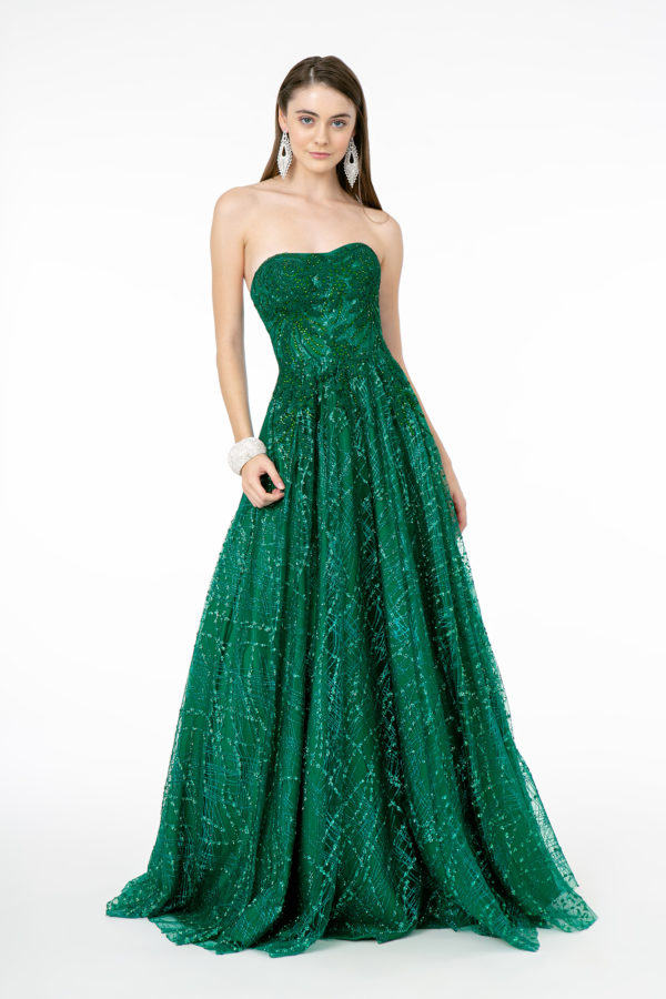 Teen Girl In Green Glitter Mesh A-Line Long Dress