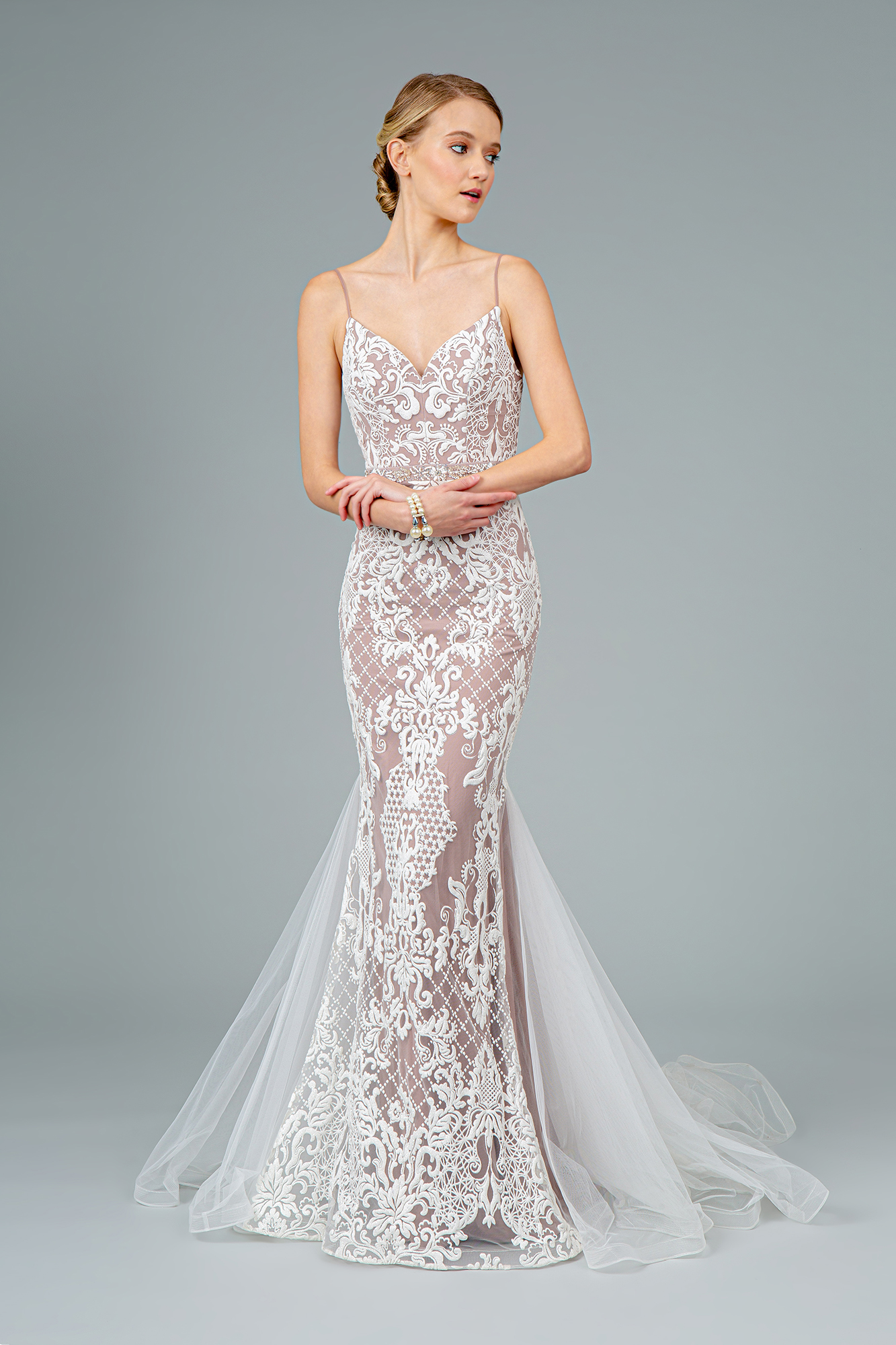 GL2934 | Spaghetti Strap V-Neck Mermaid Wedding Gown | GLS