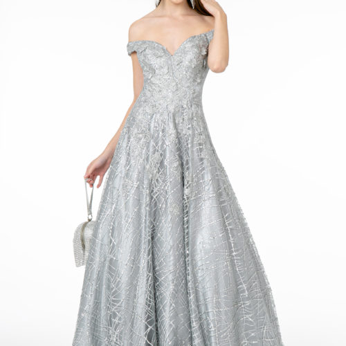 Teen Girl In Silver Embroidered Sequin & Glitter Embellished Mesh A-Line Dress