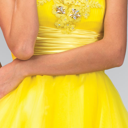 gs1350-yellow-3-short-homecoming-cocktail-bridesmaids-damas-tulle-embroidery-jewel-open-back-zipper-corset-strapless-straight-across-babydoll-pleated-floral