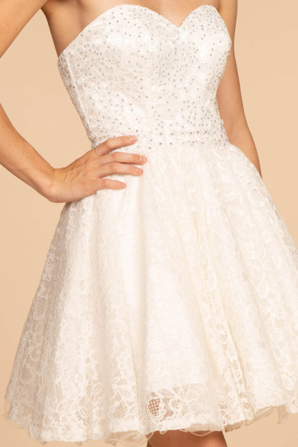 Sweetheart Gold Lace White Tulle Short Cheap Homecoming Dresses Online –  Oktypes