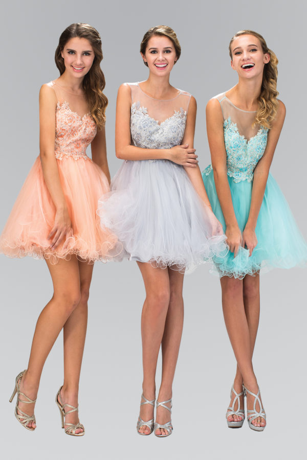 three ladies in cocktail lace sleeveless babydoll dress