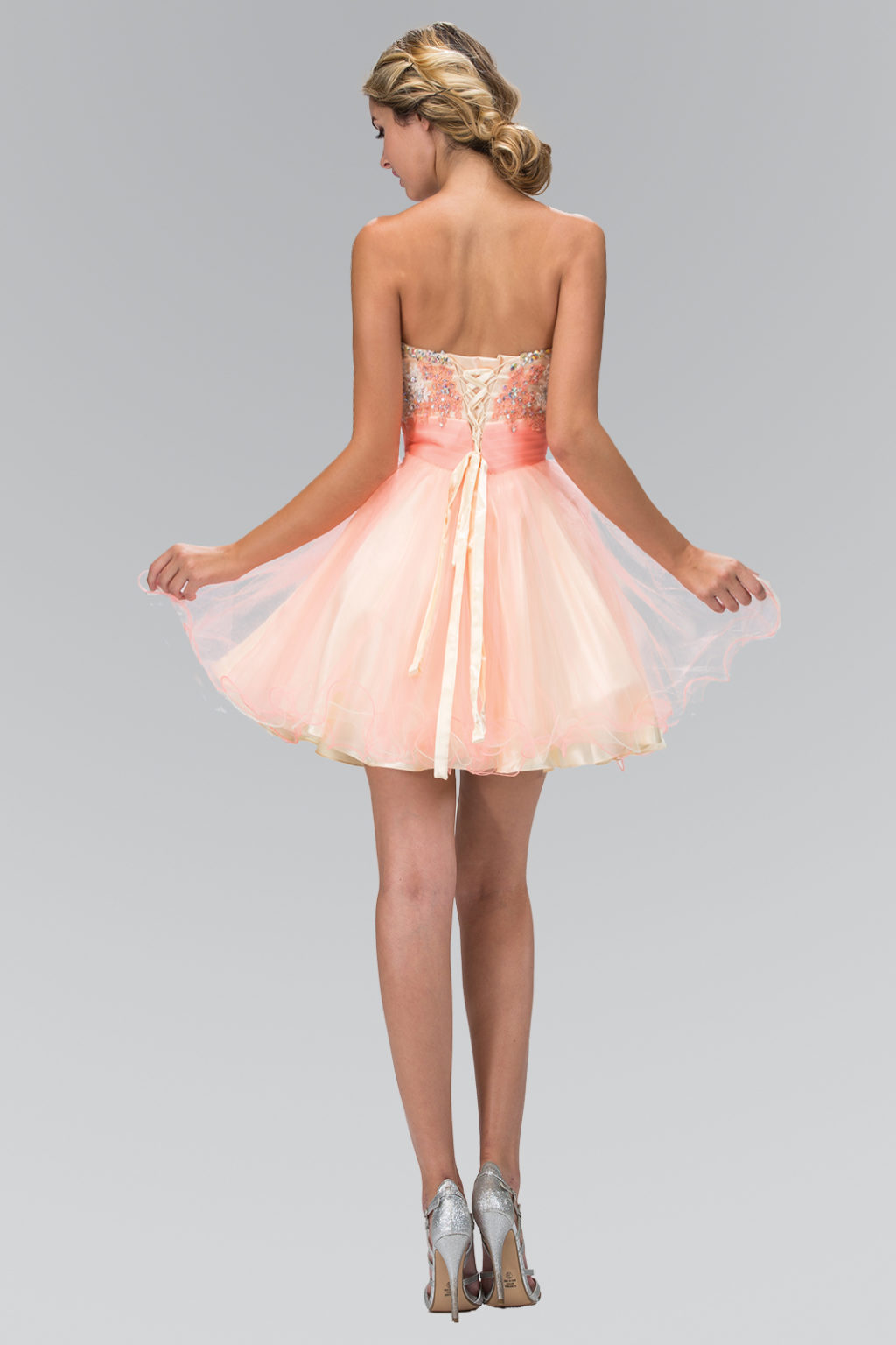 GS2131 Tulle Short Dress with Lace Bodice | GLS Collective