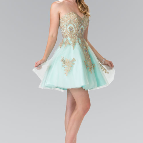 Teen Girl In Mint Sweethearted A-Line Tulle Short Dress With Corset Back