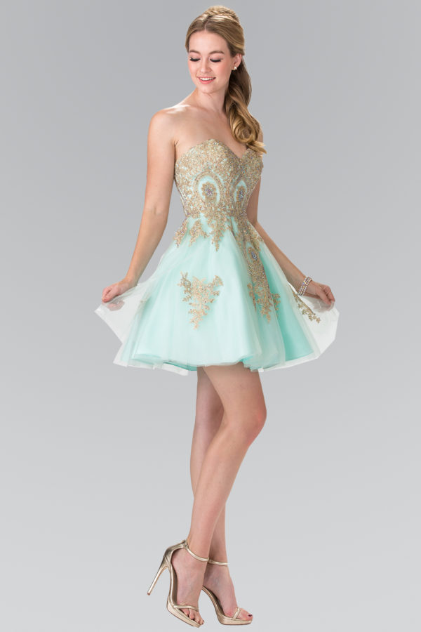 Teen Girl In Mint Sweethearted A-Line Tulle Short Dress With Corset Back