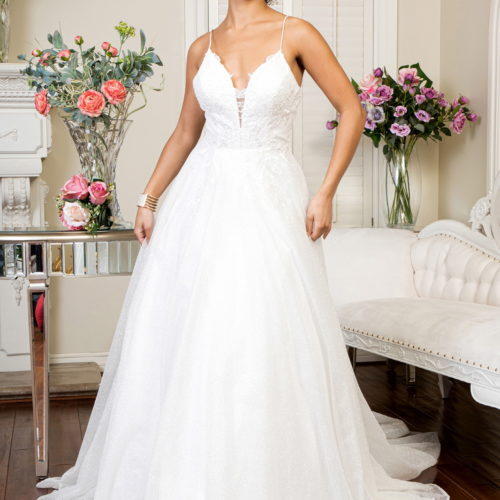 Ivory Sweetheart Spaghetti Strap Bead Embellished Tailed Wedding Gown