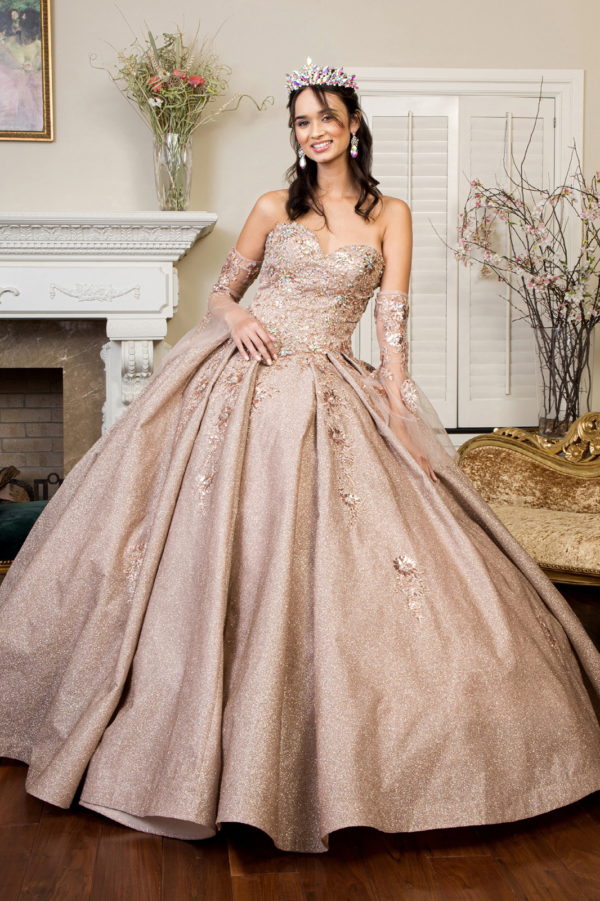 Rose Gold Ruffle Tail Quinceanera Dress