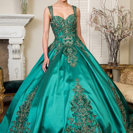 GL1930 | Metallic Embroidery Satin Quinceanera gown | GLS