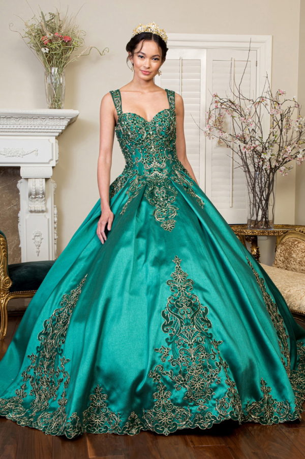 woman in emerald ballgown