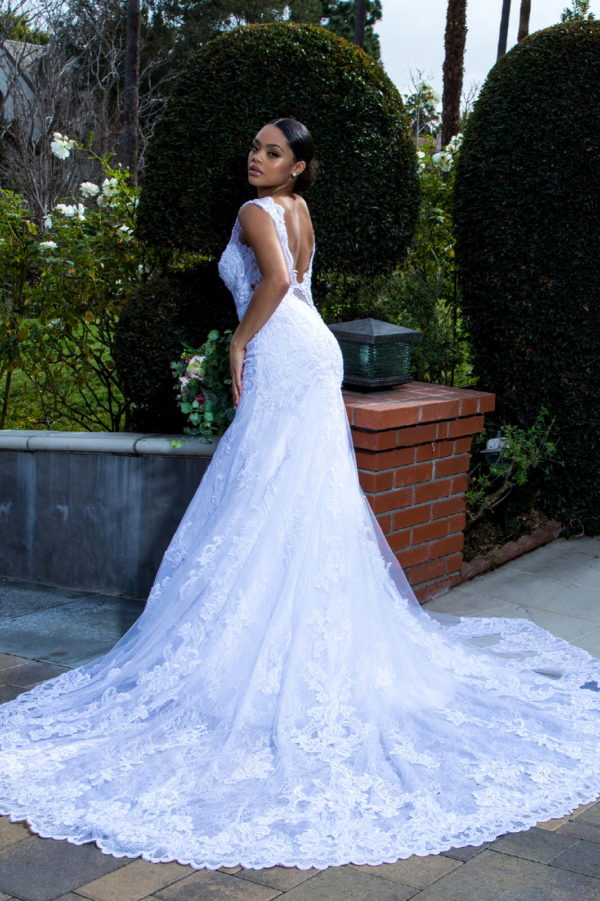 wedding dress v back