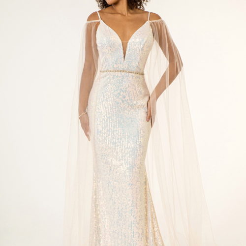 Illusion V-Neck Sequin and Jewel Embellished Mermaid Long Dress