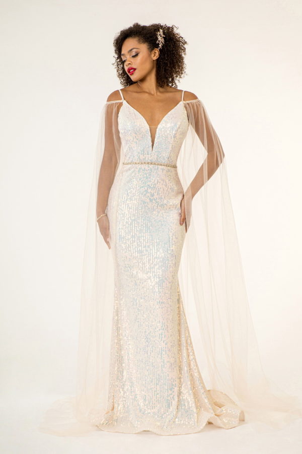Illusion V-Neck Sequin and Jewel Embellished Mermaid Long Dress