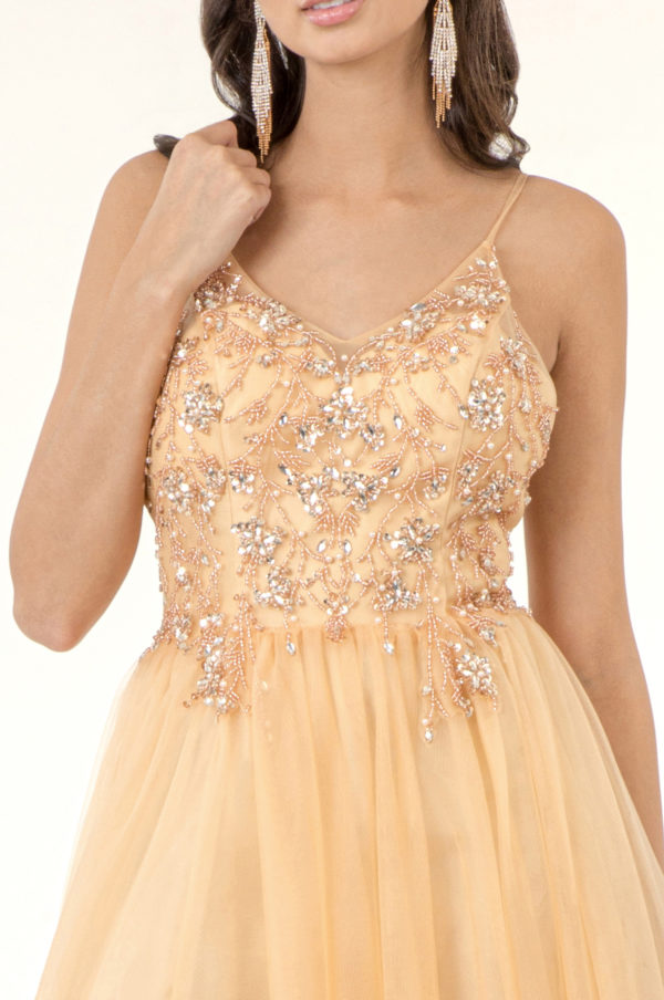 Gold Shiny Tulle Spaghetti Strap V-neck A-line Prom Dresses,CP0242 – clover  sew