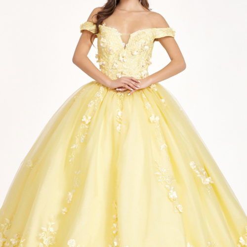 woman in yellow off shoulder gown