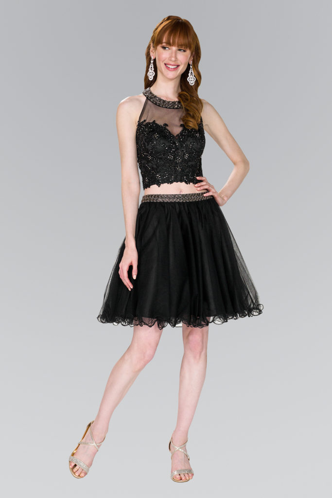 two piece black tulle homecoming dress