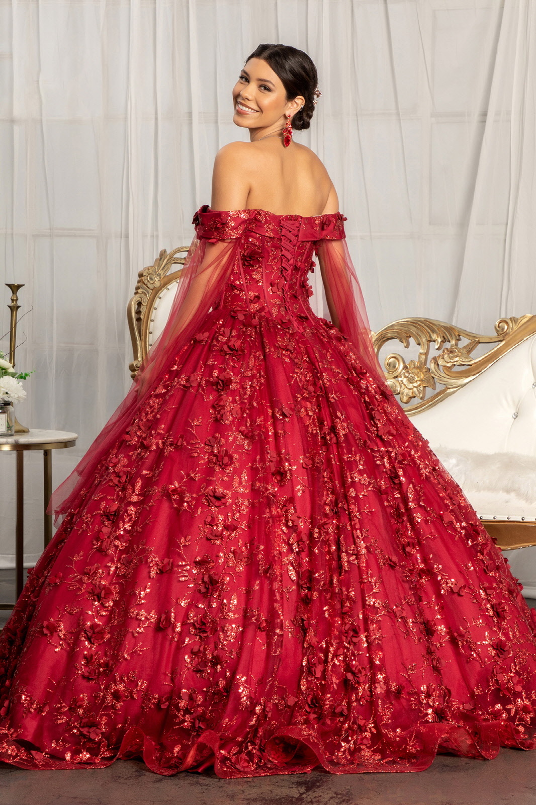 GL1970 | Mesh Layer Drape Quinceanera gown | GLS Collective