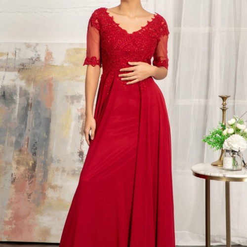 woman in red half sleeve gown