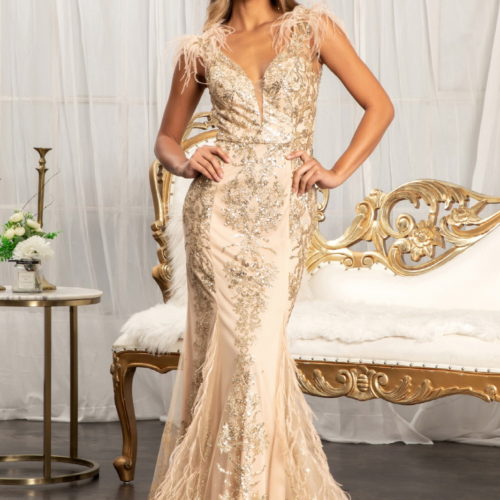 woman in gold gown