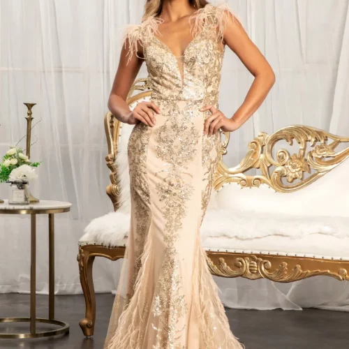 gl1983-gold-1-long-prom-pageant-wedding-gowns-gala-red-carpet-mesh-sequin-glitter-sheer-zipper-v-back-sleeveless-v-neck-mermaid-feather